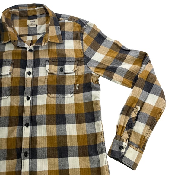 Vans Mens M Gold, Blue & White Button Down Flannel Shirt VANS Mens Button Up 626 - Picture 3 of 11